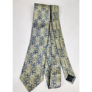 MC Escher 100% Silk Tie Handmade Blue and Gold Color Shifting Lizards Width 3.5"